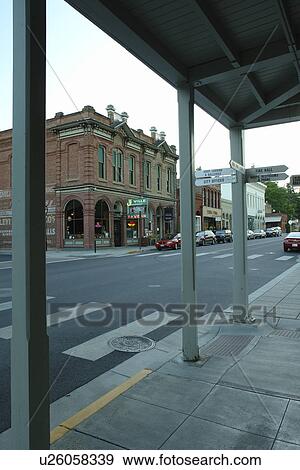 Stock Photo -  Historic Jacksonville, OR, Oregon, Gold Mining Town, downtown, J'ville Tavern. Fotosearch