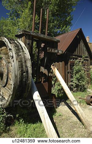 Stock Photo -  Idaho City, ID, Idaho, Ponderosa Pine Scenic Byway, Gold Mining Town, Fire House, 3 Stamp Mill. Fotosearch