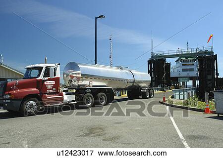 Stock Photo -  Keystone, WA, Washington, Puget Sound, Whidbey Island, Port Townsend, San Juan Islands, Admiralty Inlet and Head, car and passenger ferry, landing. Fotosearch