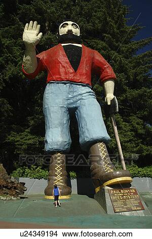 Picture -  Klamath, CA, California, Pacific Ocean, Trees of Mystery, Paul Bunyan and Babe the Blue Ox giant statue. Fotosearch
