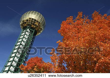 Stock Image -  Knoxville, TN, Tennessee, 1982 World's Fair Sunsphere, autumn. Fotosearch