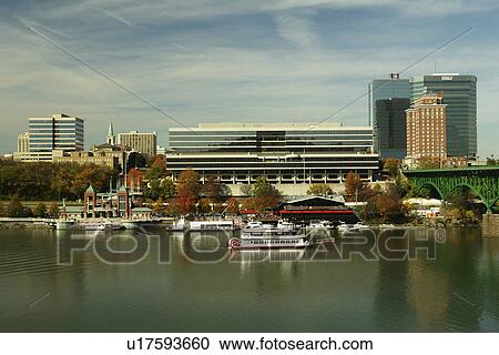 Stock Image -  Knoxville, TN, Tennessee, Downtown Skyline, Tennessee River. Fotosearch