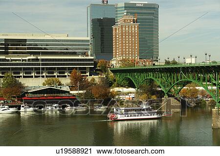 Stock Image -  Knoxville, TN, Tennessee, Downtown Skyline, Tennessee River. Fotosearch