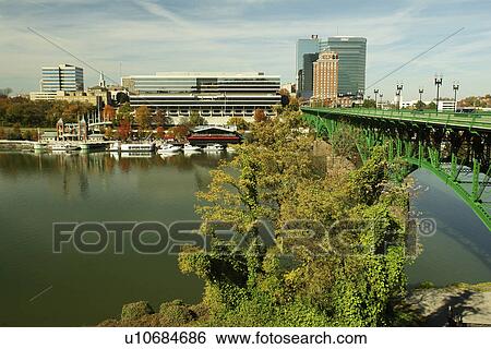 Stock Photograph -  Knoxville, TN, Tennessee, Downtown Skyline, Tennessee River, bridge. Fotosearch