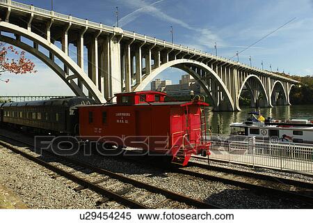 Knoxville, TN, Tennessee, Tennessee River, bridge, train, red caboose View Large Photo Image Stock Photography - Knoxville, TN, Tennessee, Tennessee River, bridge, train, red caboose. Fotosearch