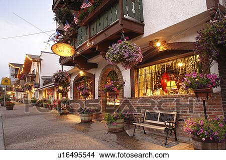 Picture -  Leavenworth, WA, Washington, Bavarian Alpine Village, evening. Fotosearch
