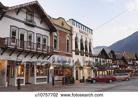 Leavenworth, WA, Washington, Bavarian Alpine Village, evening View Large Photo Image Stock Image - Leavenworth, WA, Washington, Bavarian Alpine Village, evening. Fotosearch