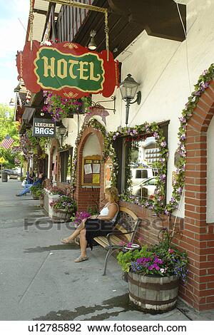 Stock Image -  Leavenworth, WA, Washington, Bavarian Alpine Village. Fotosearch