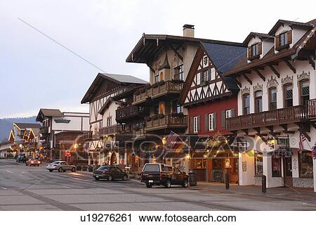 Stock Image -  Leavenworth, WA, Washington, Bavarian Alpine Village. Fotosearch