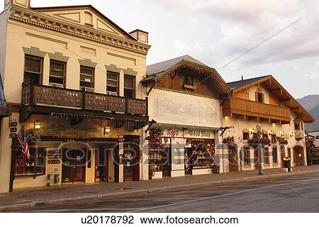 Stock Image -  Leavenworth, WA, Washington, Bavarian Alpine Village. Fotosearch