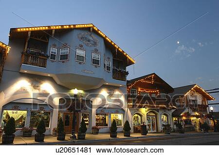 Leavenworth, WA, Washington, Bavarian Alpine Village, evening View Large Photo Image Stock Image - Leavenworth, WA, Washington, Bavarian Alpine Village, evening. Fotosearch