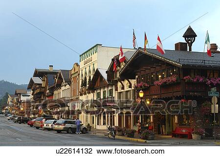 Stock Image -  Leavenworth, WA, Washington, Bavarian Alpine Village. Fotosearch