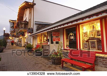 Leavenworth, WA, Washington, Bavarian Alpine Village, evening View Large Photo Image Stock Photo - Leavenworth, WA, Washington, Bavarian Alpine Village, evening. Fotosearch