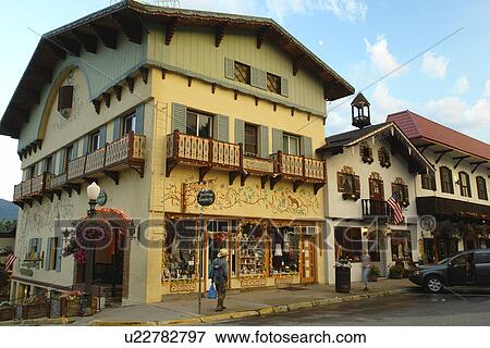 Stock Photo -  Leavenworth, WA, Washington, Bavarian Alpine Village. Fotosearch