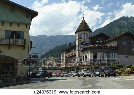 Leavenworth, WA, Washington, Bavarian Alpine Village View Large Photo Image Stock Photo - Leavenworth, WA, Washington, Bavarian Alpine Village. Fotosearch