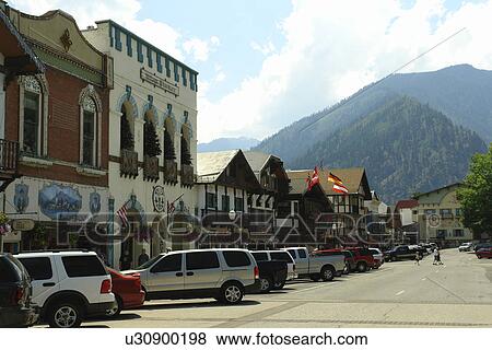 Stock Photo -  Leavenworth, WA, Washington, Bavarian Alpine Village. Fotosearch