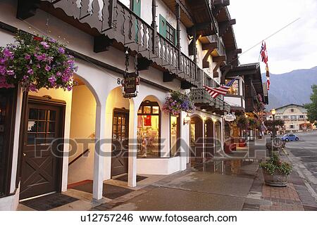 Leavenworth, WA, Washington, Bavarian Alpine Village View Large Photo Image Stock Photograph - Leavenworth, WA, Washington, Bavarian Alpine Village. Fotosearch