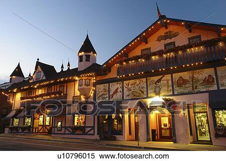 Leavenworth, WA, Washington, Bavarian Alpine Village, evening View Large Photo Image Stock Photography - Leavenworth, WA, Washington, Bavarian Alpine Village, evening. Fotosearch