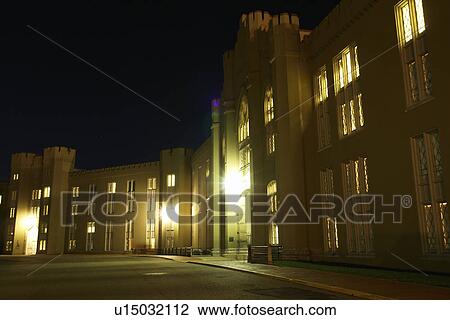 Stock Image -  Lexington, VA, Virginia, Shenandoah Valley, VMI, Virginia Military Institute, Jackson Memorial Hall, evening. Fotosearch