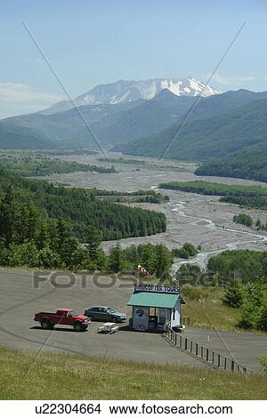 Picture -  Mount St. Helens National Volcanic Monument, WA, Washington, Hoffstadt Bluffs Visitor Center, Toutle River, Helicopter Tours. Fotosearch