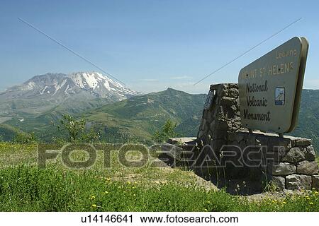 Stock Image -  Mount St. Helens National Volcanic Monument, WA, Washington, entrance sign. Fotosearch