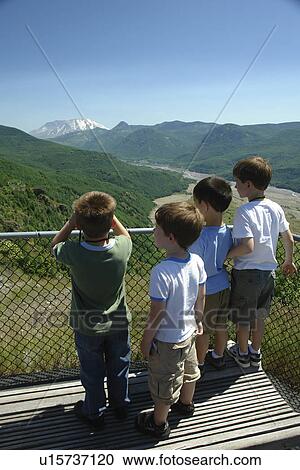 Stock Image -  Mount St. Helens National Volcanic Monument, WA, Washington, Forest Learning Center at Mt. Saint Helens, overlook. Fotosearch