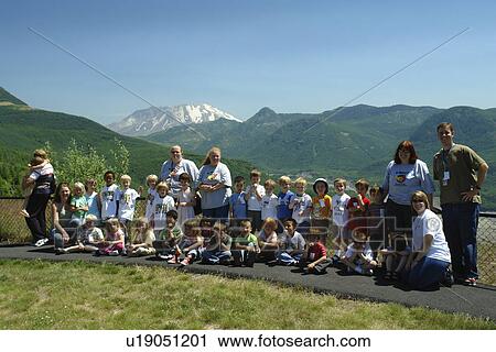 Stock Image -  Mount St. Helens National Volcanic Monument, WA, Washington, Forest Learning Center at Mt. Saint Helens, overlook. Fotosearch