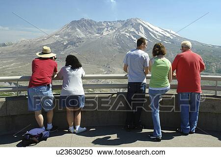 Stock Image -  Mount St. Helens National Volcanic Monument, WA, Washington, Johnston Ridge Observatory, overlook. Fotosearch
