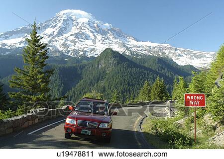 Stock Image -  Mt. Rainier National Park, WA, Washington, Mount Rainier, Ricksecker Point. Fotosearch