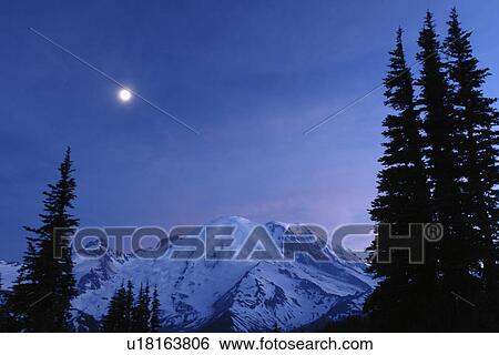 Mt. Rainier National Park, WA, Washington, Mount Rainier, Sunrise, evening, moonrise View Large Photo Image Stock Photograph - Mt. Rainier National Park, WA, Washington, Mount Rainier, Sunrise, evening, moonrise. Fotosearch