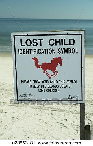 Stock Image -  Myrtle Beach, SC, South Carolina, Lost Child Identification Symbol sign. Fotosearch