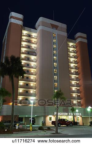 Myrtle Beach, SC, South Carolina, The Grand Strand, Roxanne Towers, evening View Large Photo Image Picture - Myrtle Beach, SC, South Carolina, The Grand Strand, Roxanne Towers, evening. Fotosearch