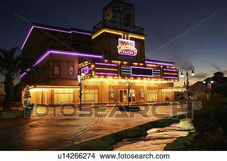 Picture -  Myrtle Beach, SC, South Carolina, The Grand Strand, Broadway at the Beach, IMAX Discovery Theater, evening. Fotosearch