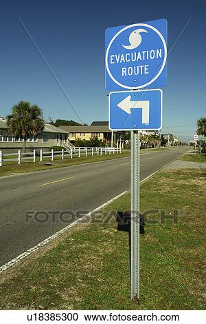 Stock Image -  Myrtle Beach, SC, South Carolina, The Grand Strand, Hurricane Evacuation Route sign. Fotosearch