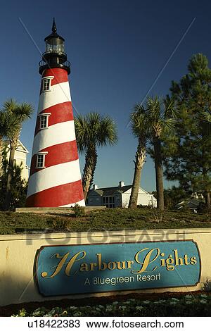 Stock Image -  Myrtle Beach, SC, South Carolina, The Grand Strand, Harbour Lights A Bluegreen Resort, lighthouse, entrance. Fotosearch