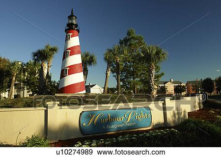 Stock Photo -  Myrtle Beach, SC, South Carolina, The Grand Strand, Harbour Lights A Bluegreen Resort, lighthouse, entrance. Fotosearch