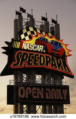 Stock Photograph -  Myrtle Beach, SC, South Carolina, The Grand Strand, NASCAR Speedpark, neon sign. Fotosearch