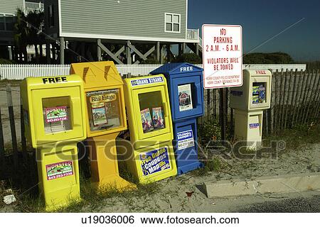 Stock Photograph -  Myrtle Beach, SC, South Carolina, The Grand Strand, colorful newspaper dispenser boxes. Fotosearch
