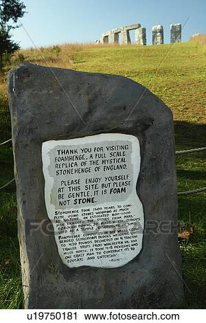 Stock Image -  Natural Bridge, VA, Virginia, Shenandoah Valley, Foamhenge, foam henge, replica of Stonehenge, information, sign. Fotosearch