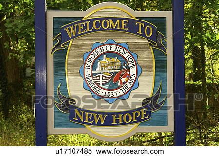 New Hope, PA, Pennsylvania, Welcome to New Hope sign View Large Photo Image Stock Photography - New Hope, PA, Pennsylvania, Welcome to New Hope sign. Fotosearch
