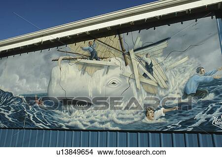 Picture -  Newport, OR, Oregon, Pacific Ocean, Pacific Coast Scenic Byway, Rt Route, Highway 101, Historic Bayfront, waterfront, wall mural. Fotosearch