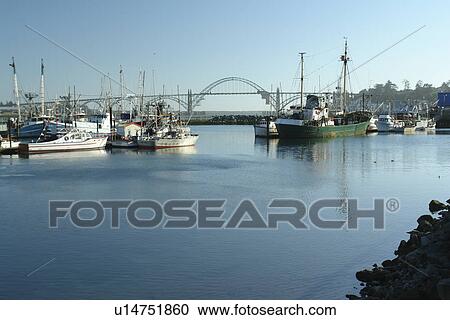 Stock Image -  Newport, OR, Oregon, Pacific Ocean, Pacific Coast Scenic Byway, Rt Route, Highway 101, Yaquina Bay, Harbor, Marina, fishing fleet. Fotosearch