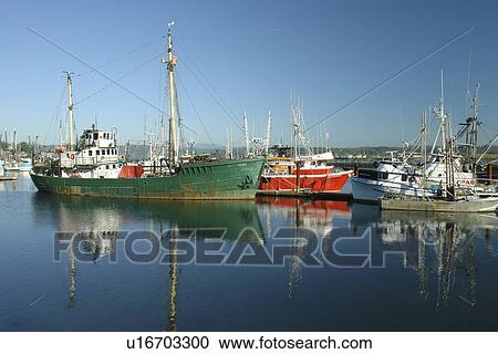 Stock Image -  Newport, OR, Oregon, Pacific Ocean, Pacific Coast Scenic Byway, Rt Route, Highway 101, Yaquina Bay, Harbor, Marina, fishing fleet. Fotosearch