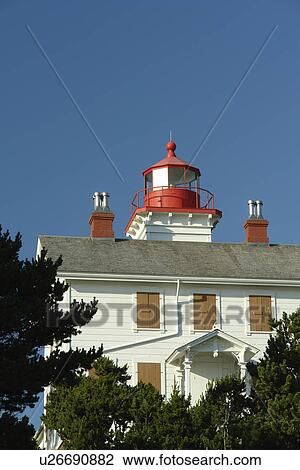 Stock Image -  Newport, OR, Oregon, Pacific Ocean, Pacific Coast Scenic Byway, Rt Route, Highway 101, Yaquina State Recreation Site, Yaquina Bay Lighthouse. Fotosearch