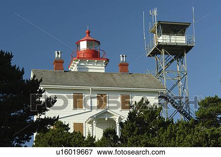 Stock Photo -  Newport, OR, Oregon, Pacific Ocean, Pacific Coast Scenic Byway, Rt Route, Highway 101, Yaquina State Recreation Site, Yaquina Bay Lighthouse. Fotosearch