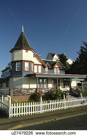 Stock Photograph -  Newport, OR, Oregon, Pacific Ocean, Pacific Coast Scenic Byway, Rt Route, Highway 101, Burrows House Museum. Fotosearch
