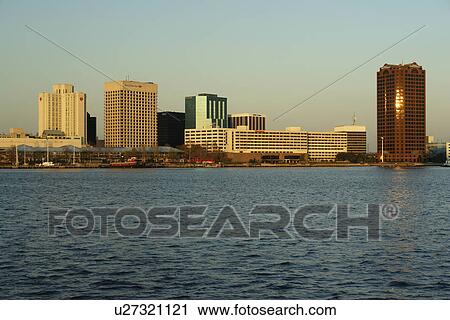 Stock Image -  Norfolk, VA, Virginia, Hampton Roads Area, waterfront, skyline. Fotosearch