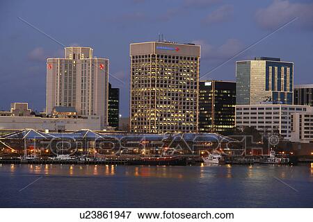 Stock Photo -  Norfolk, VA, Virginia, Hampton Roads Area, skyline, evening. Fotosearch
