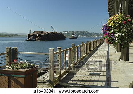 North Bend, OR, Oregon, Pacific Ocean, Pacific Coast Scenic Byway, Rt Route, Highway 101, Coos Bay from Casino, barge carrying lumber View Large Photo Image Stock Image - North Bend, OR, Oregon, Pacific Ocean, Pacific Coast Scenic Byway, Rt Route, Highway 101, Coos Bay from Casino, barge carrying lumber. Fotosearch