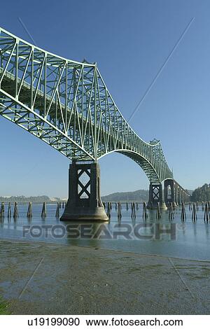 Stock Image -  North Bend, OR, Oregon, Pacific Ocean, Pacific Coast Scenic Byway, Rt Route, Highway 101, Conde B. McCullough Memorial Bridge, Coos Bay. Fotosearch